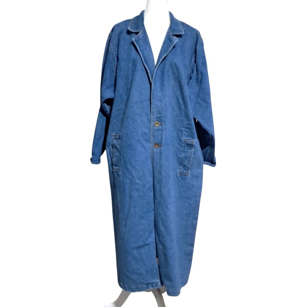 Vintage Sunbelt Long Denim Jean Jacket Duster Coat One Size Excellent Oversized